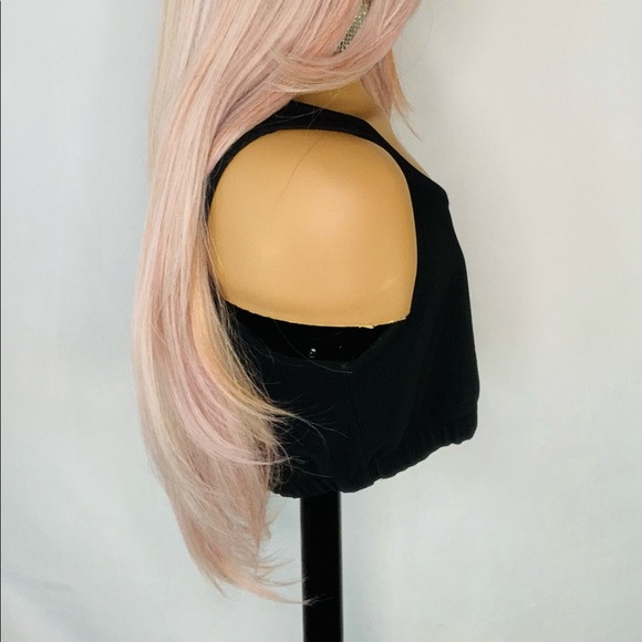 Long 30” Ombre Pink Mix Synthetic Wig with Bangs - Picture 5 of 7